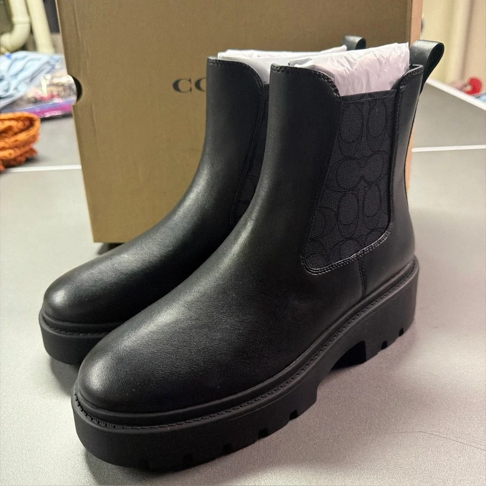 Coach Colson Signature‎ Pull On Boot Men's Size 9B Leather Ankle Graphite/Black